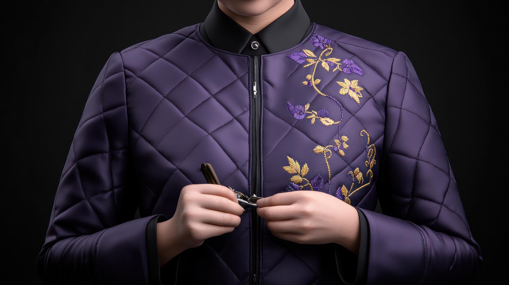 Embroidery on luxury jacket sleeve